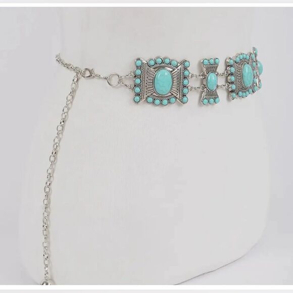Turquoise Stone Western Concho Boho Chain Belt main image 6